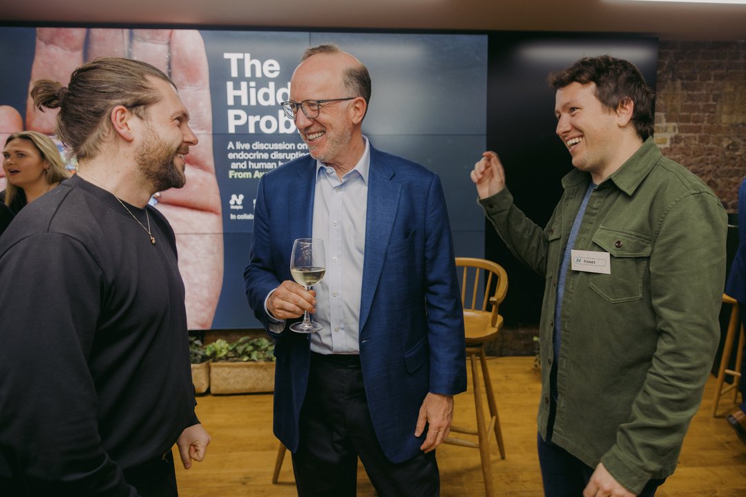 Guests mingling with David Fein at The Plastic Detox