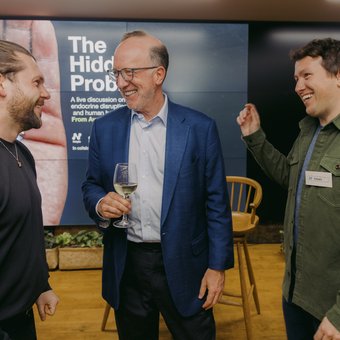 Guests mingling with David Fein at The Plastic Detox