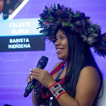 Celeste Suruí speaking on the panel